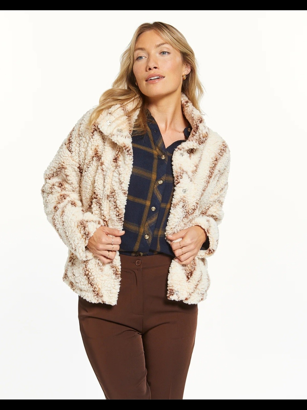 Thread & Supply Cream Sherpa Jacket with Brown Accents